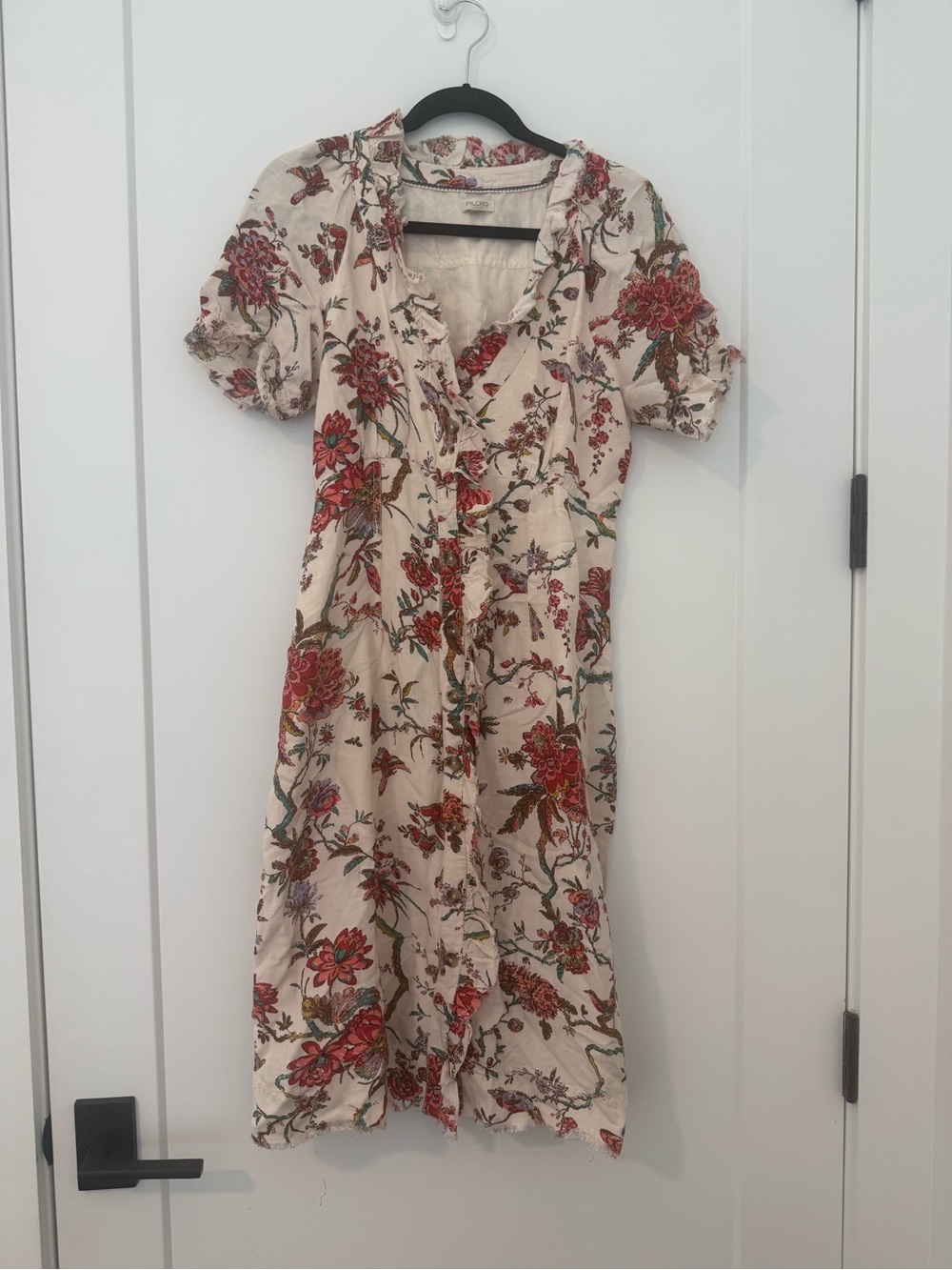 Pilcro Cream Midi Dress with Red Floral Print